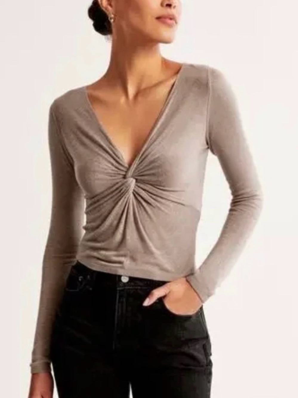 Abercrombie V-Neck Twist Draped Top Brown XS